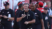 Utah Utes head coach Kyle Whittingham looks on during the second half against the Cal Poly Mustangs at Rice-Eccles Stadium.