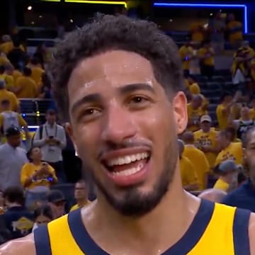 Tyrese Haliburton laughs about his father’s fashion choices. 
