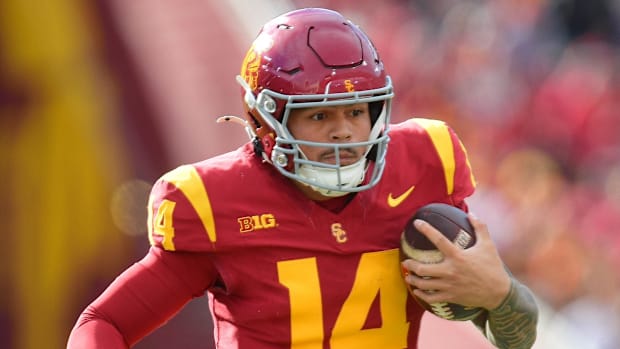 USC Trojans quarterback Jayden Maiava coach Lincoln Riley Garrett Nussmeier LaNorris Sellers Haynes King Big Ten Football 