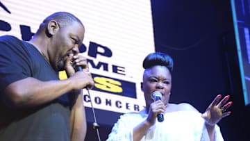 Biz Markie and Roxanne Shanté emceeing at the 2014 Hip Hop Hall of Fame Awards