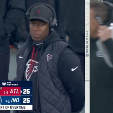 Raheem Morris and Shane Steichen watched as the referees managed to screw up the OT coin toss for Colts-Falcons