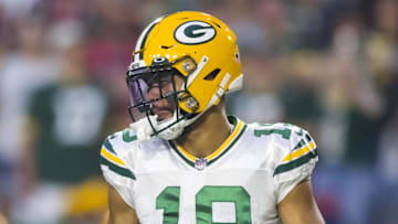 Oct 28, 2021; Glendale, Arizona, USA; Green Bay Packers wide receiver Equanimeous St. Brown (19) against the Arizona Cardinals at State Farm Stadium. Mandatory Credit: Mark J. Rebilas-Imagn Images