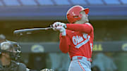 Ohio State's Henry Kaczmar follows one of his three hits at Kent State on Wednesday, April 26, 2023.

Osu Kaczmar 3