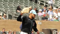 Arizona Diamondbacks pitcher Eduardo Rodriguez reacts after allowing a home run to Texas Rangers