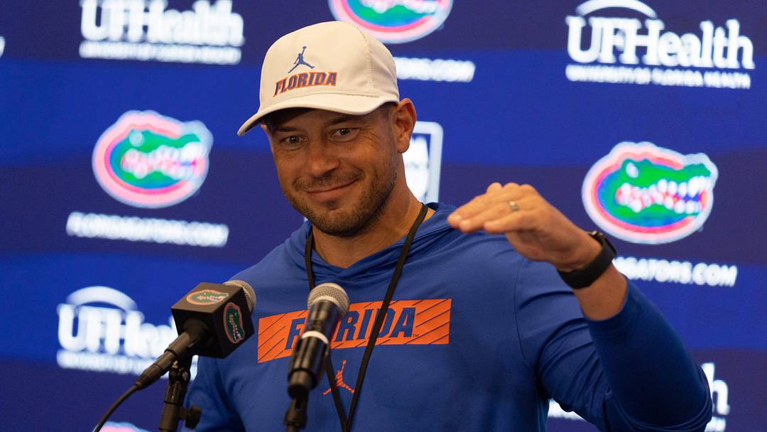 Florida head football coach Jon Sumrall speaks during a press conference after spring practice at Sanders Practice Fields in Gainesville, FL on Tuesday, March 24, 2026. [Alan Youngblood/Gainesville Sun]