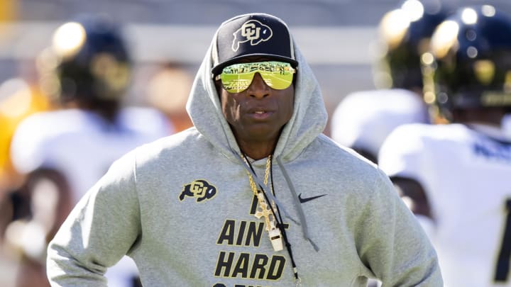 Oct 7, 2023; Tempe, Arizona, USA; Colorado Buffaloes head coach Deion Sanders against the Arizona State Sun Devils at Mountain America Stadium. Mandatory Credit: Mark J. Rebilas-USA TODAY Sports