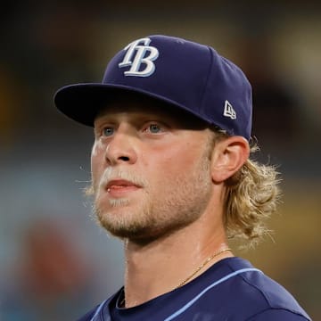 Tampa Bay Rays pitcher Shane Baz (11) reacts after giving up a run during the fourth inning against the Athletics at Sutter Health Park. 