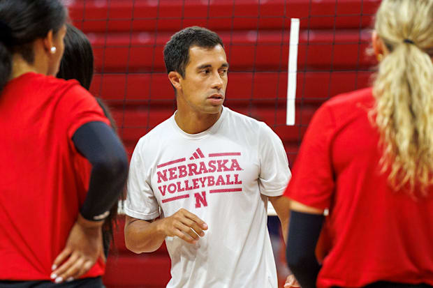 Nebraska volleyball assistant coach Jaylen Reyes at practice ahead of the 2025 season.