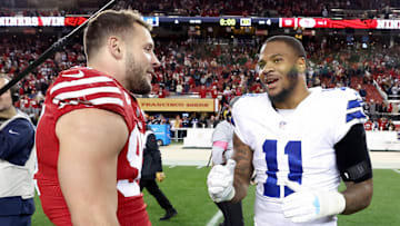 Dallas Cowboys defensive end Micah Parsons (11) and San Francisco 49ers defensive end Nick Bosa (97)