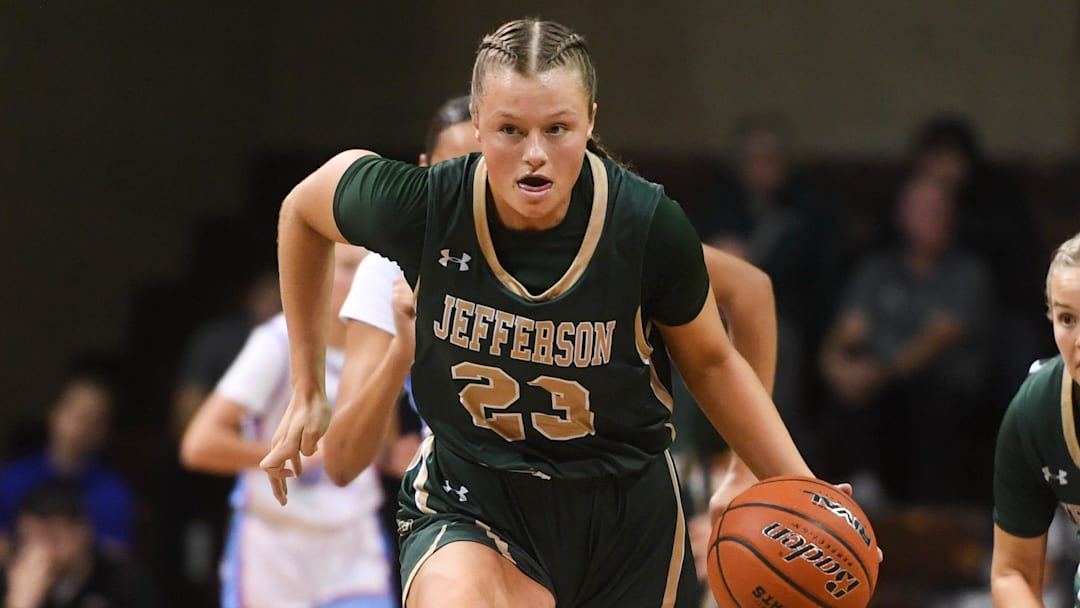 Jefferson Cavaliers guard Brinley Altenburg (23) committed to Nebraska women's basketball on Thursday. 