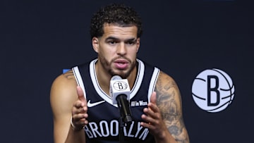Sep 23, 2025; Brooklyn, NY, USA;  Brooklyn Nets forward Michael Porter Jr. (17) speaks at Media Day. Mandatory Credit: Wendell Cruz-Imagn Images