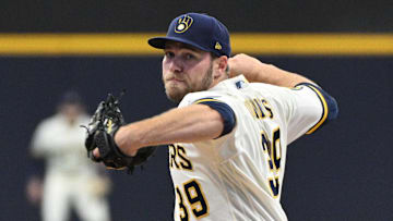 Sep 28, 2023; Milwaukee, Wisconsin, USA; Milwaukee Brewers starting pitcher Corbin Burnes (39) delivers a pitch against the St. Louis Cardinals in the first inning at American Family Field. Mandatory Credit: Michael McLoone-Imagn Images