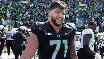 A big, strong right tackle, Alex Harkey's going to improve in the Oregon training facility and with the coaching he'll get with the Ducks. He started his career as a JUCO tight end.