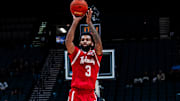 Nebraska guard Brice Williams shoots a free throw against Arizona State in the first round of the College Basketball Crown at MGM Grand Garden Arena.