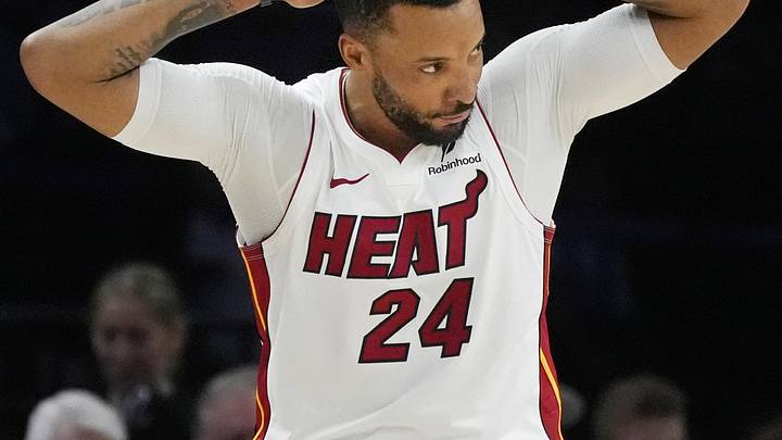 Miami Heat guard Norman Powell (24) pauses after a foul (Mandatory Credit: Bruce Kluckhohn-Imagn Images)