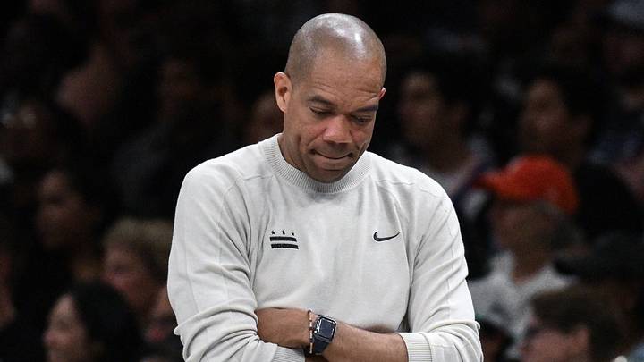 Brooklyn, New York, USA; Washington Mystics head coach Sydney Johnson reacts during the second half against the New York Liberty at Barclays Center on June 14, 2026.