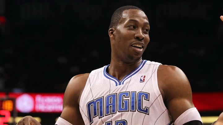 March 3, 2012; Orlando FL, USA; Orlando Magic center Dwight Howard (12) high fives during the second