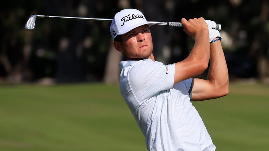 Michael Brennan plays his shot from the ninth fairway during the second day of the 2025 RSM Classic. 