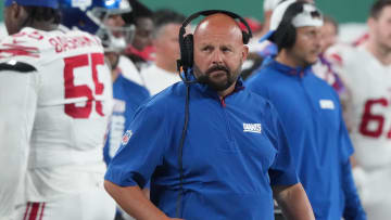 East Rutherford, NJ -- August 24, 2024 -- Giants head coach Brian Daboll in the first half. The New York Giants and New York Jets meet at MetLife Stadium in the final preseason game of the 2024 season for both teams.