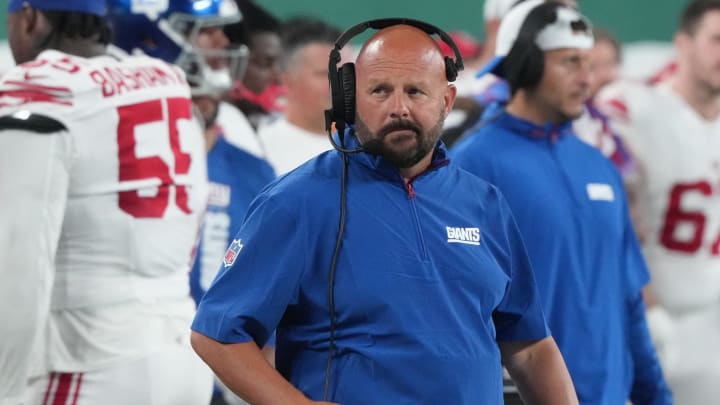 East Rutherford, NJ -- August 24, 2024 -- Giants head coach Brian Daboll in the first half. The New York Giants and New York Jets meet at MetLife Stadium in the final preseason game of the 2024 season for both teams.