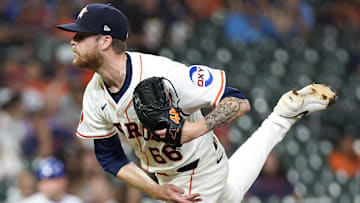May 14, 2025; Houston, Texas, USA; Houston Astros relief pitcher Shawn Dubin (66) pitches against the Kansas City Royals in the sixth inning at  Daikin Park.