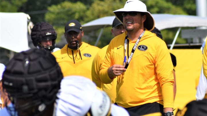 Missouri head coach Eli Drinkwitz looks on during the Tigers' preseason camp practice at the Kadlec Athletic Fields on August 7, 2022.

Dsc 0136 2