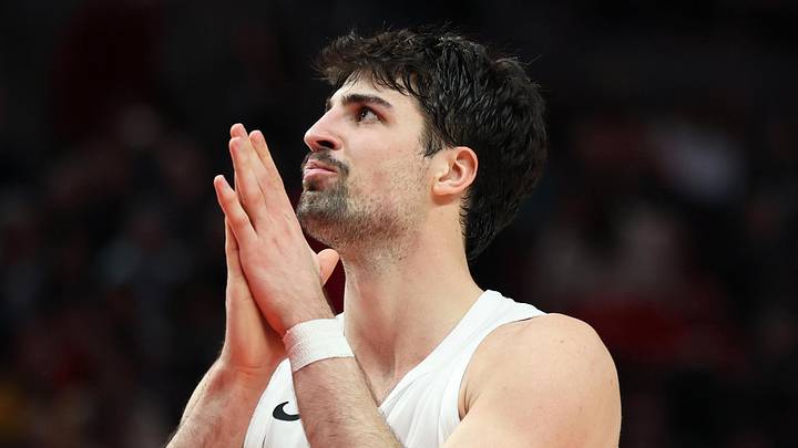 Mar 10, 2026; Portland, Oregon, USA;  Portland Trail Blazers forward Deni Avdija (8) reacts to gameplay against the Charlotte Hornets during the second half at Moda Center. Mandatory Credit: Jaime Valdez-Imagn Images