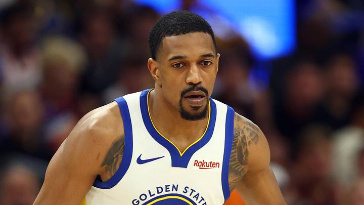 Apr 17, 2026; Phoenix, Arizona, USA; Golden State Warriors guard De'Anthony Melton (8) against the Phoenix Suns during the play-in rounds of the 2026 NBA Playoffs at Mortgage Matchup Center. Mandatory Credit: Mark J. Rebilas-Imagn Images
