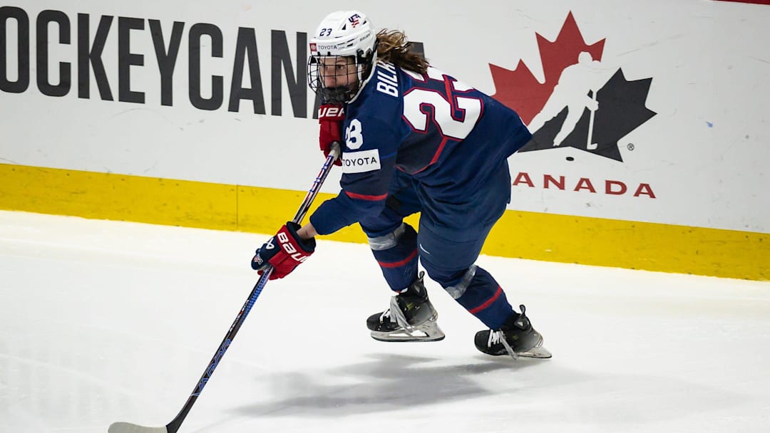 USA's Hannah Bilka looks for an open teammate at the Adirondack Bank Center in Utica, NY on Saturday, April 13, 2024.