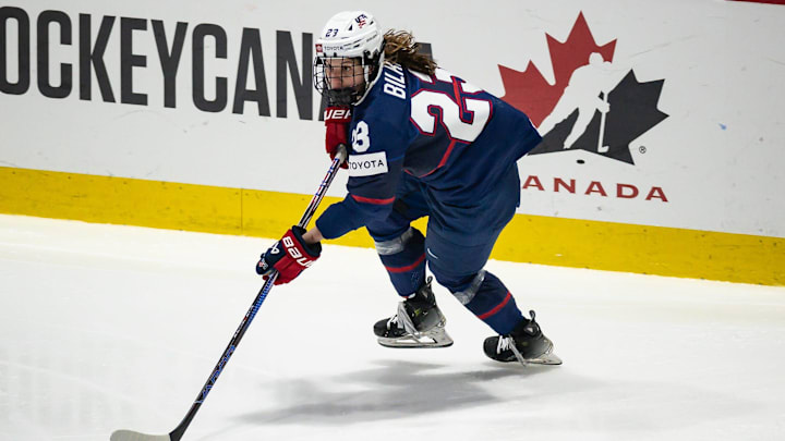 USA's Hannah Bilka looks for an open teammate at the Adirondack Bank Center in Utica, NY on Saturday, April 13, 2024.