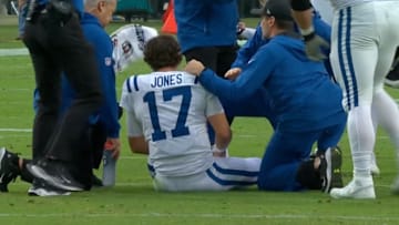 Daniel Jones suffered an Achilles injury on Sunday against the Jaguars. 