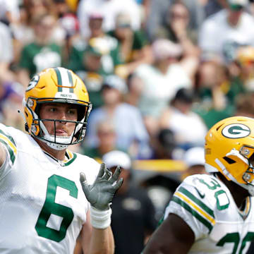 Green Bay Packers quarterback Sean Clifford (6) passes the ball during a preseason game against the Baltimore Ravens on Aug. 24.