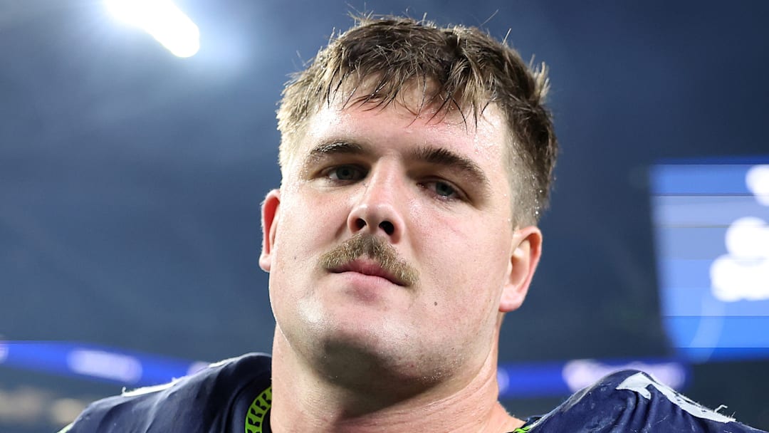 Grey Zabel of the Seattle Seahawks celebrates a win Grey Zabel of the Seattle Seahawks celebrates a win