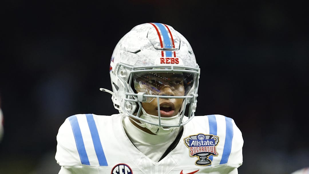 Jan 1, 2026; New Orleans, LA, USA; Mississippi Rebels quarterback Trinidad Chambliss (6) looks on from the field during the 2026 Sugar Bowl and quarterfinal game of the College Football Playoff against the Georgia Bulldogs at Caesars Superdome. Mandatory Credit: Amber Searls-Imagn Images