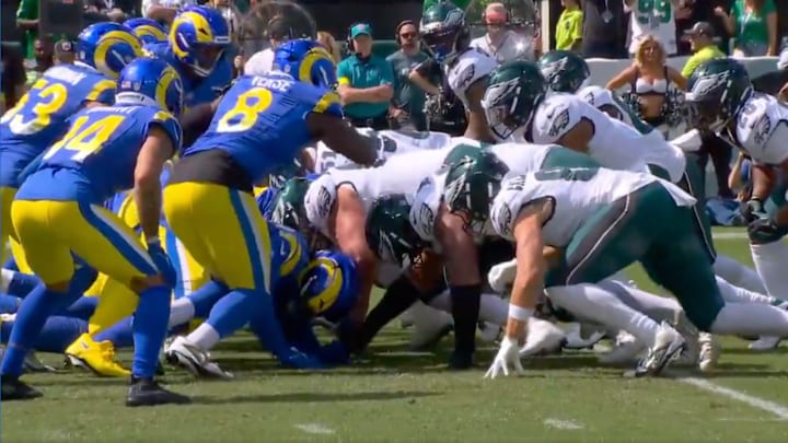 The Philadelphia Eagles appeared to jump early on their first tush push during Week 3 against the Los Angeles Rams.