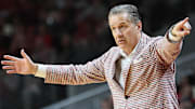 Arkansas Razorbacks coach John Calipari give directions during the second half against the Fresno State Bulldogs at Simmons Bank Arena.