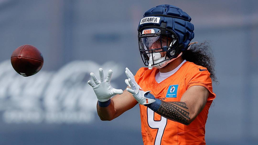 Jul 24, 2025; Englewood, CO, USA; Denver Broncos safety Talanoa Hufanga (9) during Denver Broncos Training Camp. Mandatory Credit: Isaiah J. Downing-Imagn Images