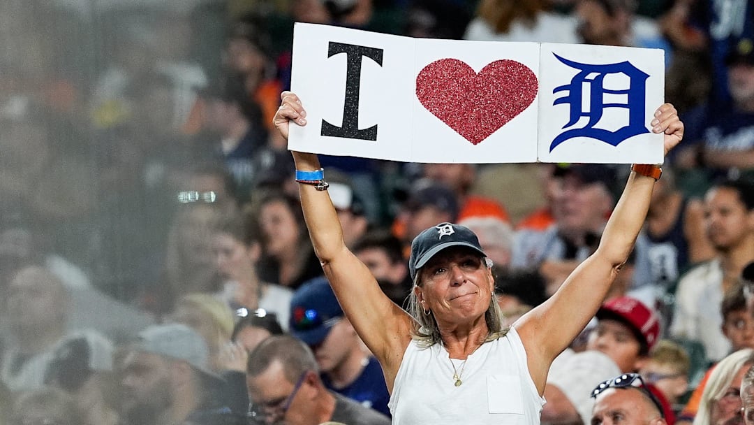 Detroit Tigers fans cheer for the Tigers against Baltimore Orioles during the eighth inning at Comerica Park in Detroit on Saturday, Sept. 14, 2024.