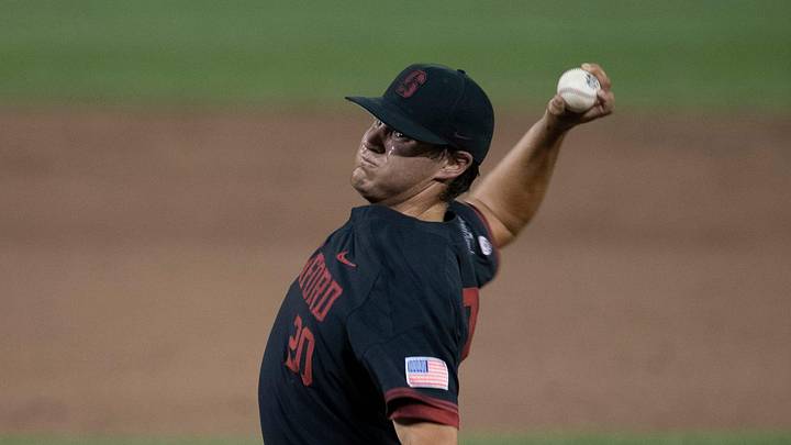 Stanford pitcher Brendan Beck (20) throws a pitch in the ninth inning against Vanderbilt during game nine in the NCAA Men   s College World Series at TD Ameritrade Park Wednesday, June 23, 2021 in Omaha, Neb.

Nas Vandy Stanford 037