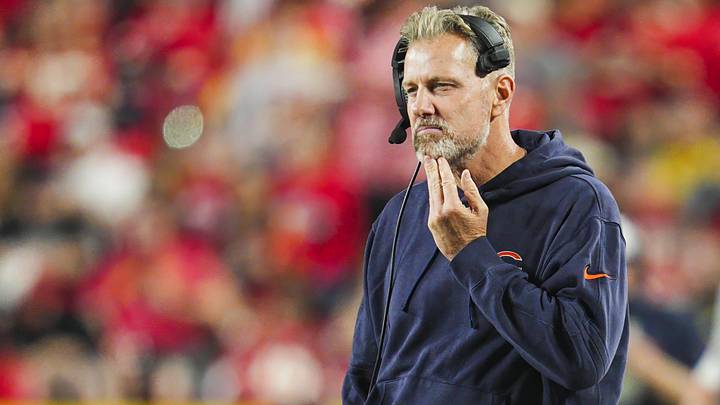 Chicago Bears head coach Matt Eberflus at GEHA Field at Arrowhead Stadium.