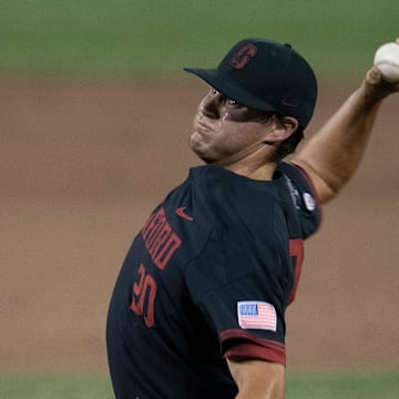 Stanford pitcher Brendan Beck (20) throws a pitch in the ninth inning against Vanderbilt during game nine in the NCAA Men   s College World Series at TD Ameritrade Park Wednesday, June 23, 2021 in Omaha, Neb.

Nas Vandy Stanford 037