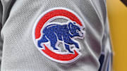 Jun 10, 2025; Philadelphia, Pennsylvania, USA; Chicago Cubs logo on the jersey of third base Matt Shaw (6) against the Philadelphia Phillies at Citizens Bank Park.