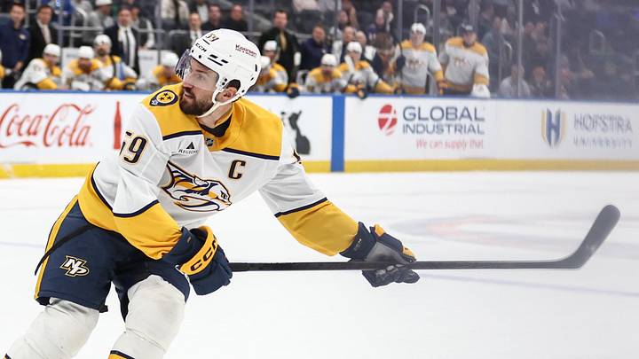 Jan 31, 2026; Elmont, New York, USA; Nashville Predators defenseman Roman Josi (59) watches after scoring the go ahead goal in the third period against the New York Islanders at UBS Arena. Mandatory Credit: Wendell Cruz-Imagn Images Jan 31, 2026; Elmont, New York, USA; Nashville Predators defenseman Roman Josi (59) watches after scoring the go ahead goal in the third period against the New York Islanders at UBS Arena. Mandatory Credit: Wendell Cruz-Imagn Images