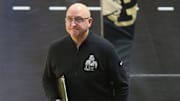 Purdue Boilermakers head coach Dave Shondell looks up to watch a replay 