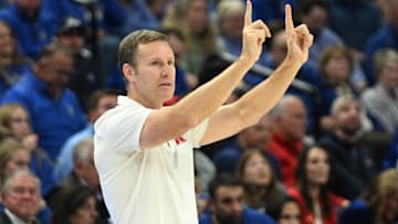 Nov 22, 2024; Omaha, Nebraska, USA; Nebraska Cornhuskers head coach Fred Hoiberg signals the team against the Creighton Bluejays.