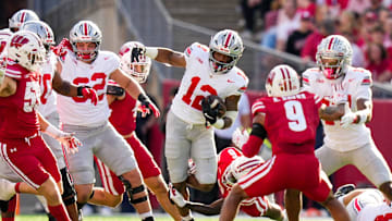 Ohio State Buckeyes running back CJ Donaldson Jr. (12) runs the ball in the second half at Camp Randall Stadium on Saturday, Oct. 18, 2025 in Madison, Wisconsin.