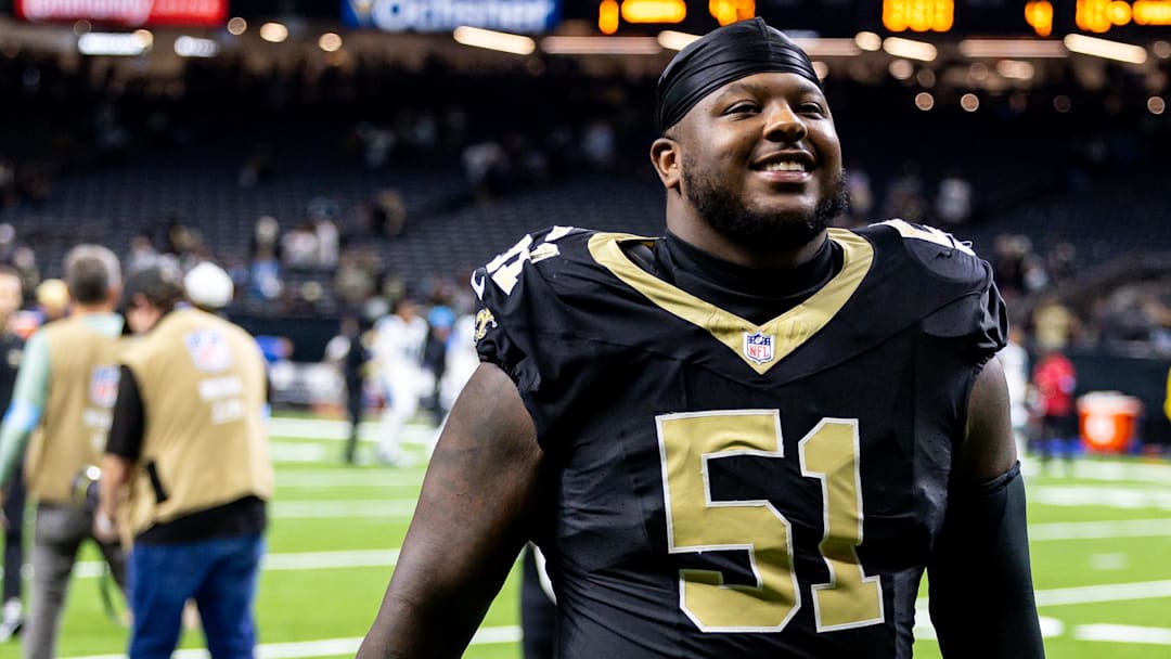 Sep 8, 2024; New Orleans, Louisiana, USA;  New Orleans Saints center Cesar Ruiz (51) heads to the locker room after the game against the Carolina Panthers at Caesars Superdome. Mandatory Credit: Stephen Lew-Imagn Images