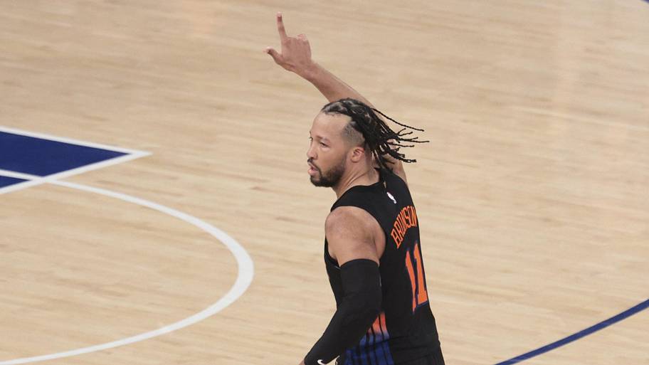 Knicks guard Jalen Brunson reacts during the third quarter of Game 2 of the Eastern Conference finals.