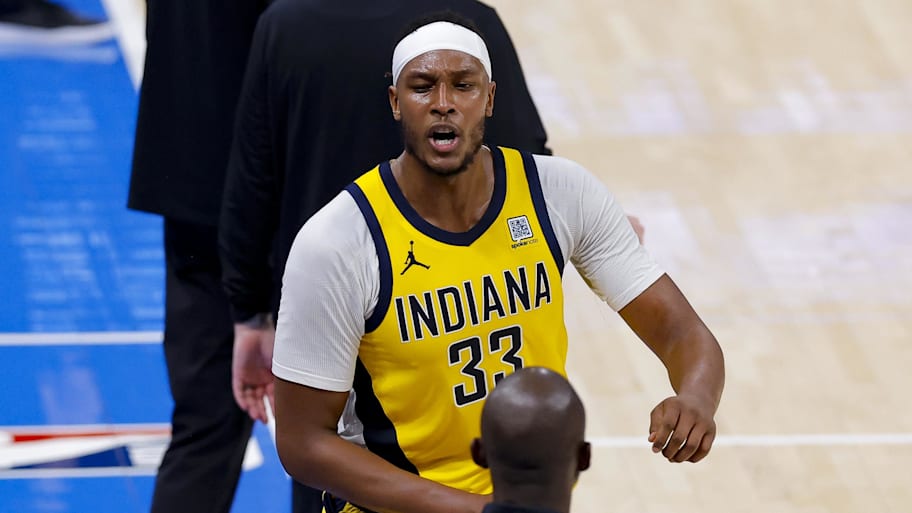 Indiana Pacers center Myles Turner on Jun 16, 2025. | Alonzo Adams-Imagn Images