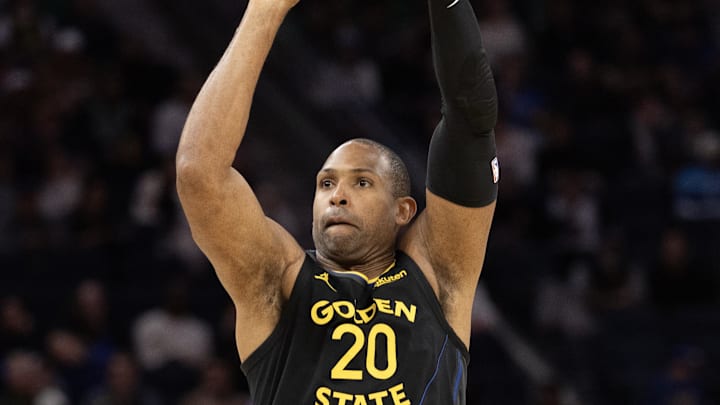 Al Horford (20) shoots over Boston Celtics center Nikola Vucevic (4) during the fourth quarter at Chase Center